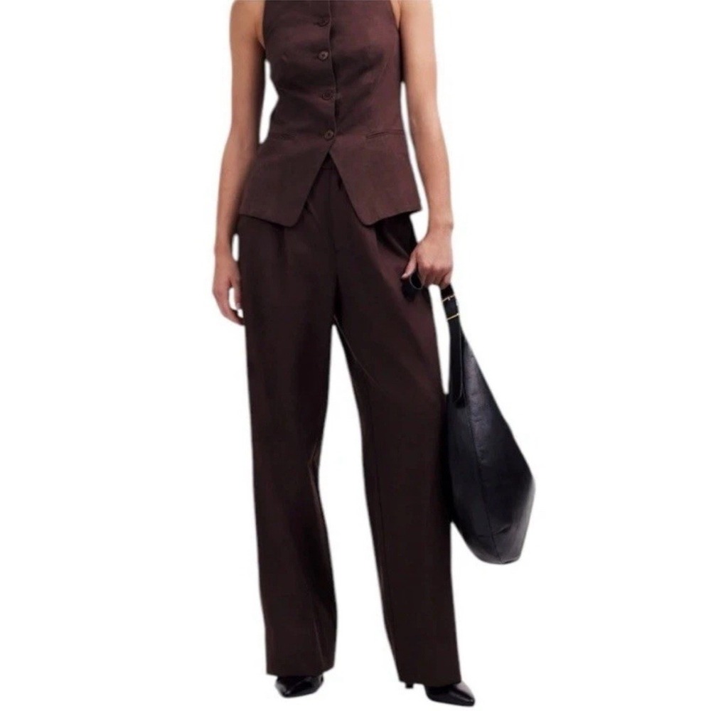 Madewell Slouchy Straight Pants Drapey Twill Brown Relaxed Mid Rise Size 8‎